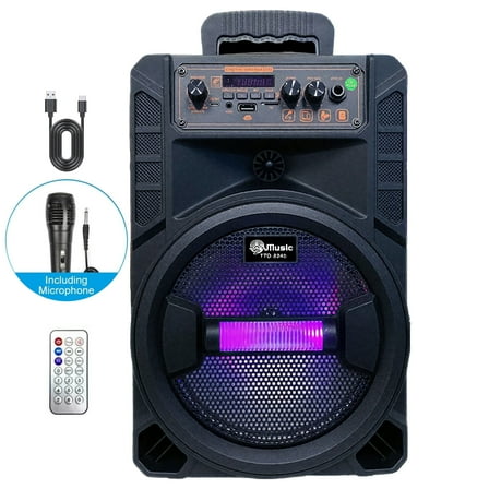 Portable Bluetooth Speaker with Karaoke Mic, LED RGB Light, 1500mAh Battery, Wireless Remote, AUX/TF/USB/FM, Ideal for Outdoor & Indoor Use
