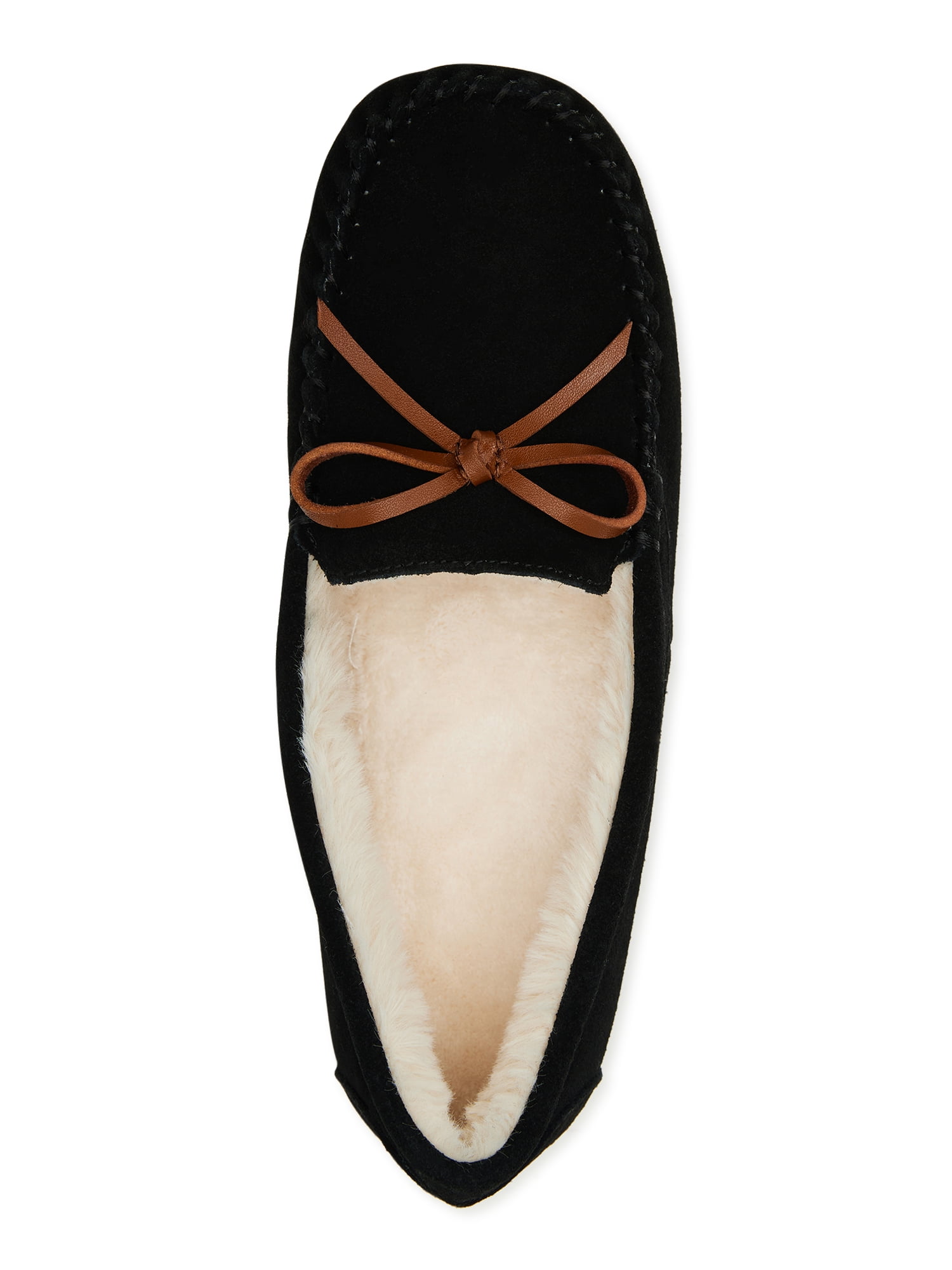 Joyspun Women's Suede Moccasin Slippers, Wide Width Available