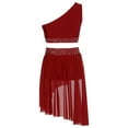 thumbnail image 2 of Zaldita Kids Girls Shiny Ballet Lyrical Dance Dress One Shoulder Rhinestone Crop Top with Sheer Mesh Skirted Outfit Burgundy 8, 2 of 7