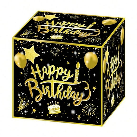 Starlight Happy Birthday Money Box for Cash Gift, Surprise Birthday Gift Box to Throw Away Cash Gift, Removable Surprise Gift Box, Black and Gold