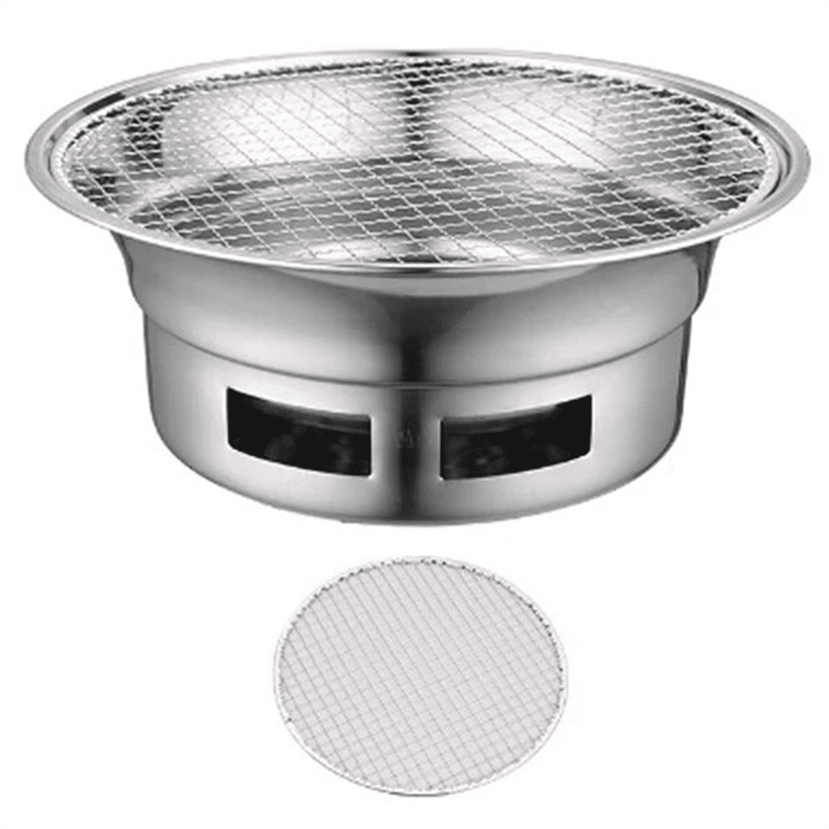 Stainless Steel Smokeless Round Outdoor Barbecue Grill Commercial Barbecue Grill Charcoal Barbecue Grill Silver