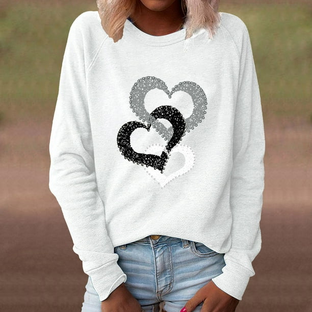 Hot Sale!!Valentine Day Shirts for Women Love Heart Crewneck Sweatshirt Cute Gnome Sweater Tops Pullover Outfits Gifts Clothes Love Neck Sweater Casual Women's Long Blouse Sleeve Loose Top Print O