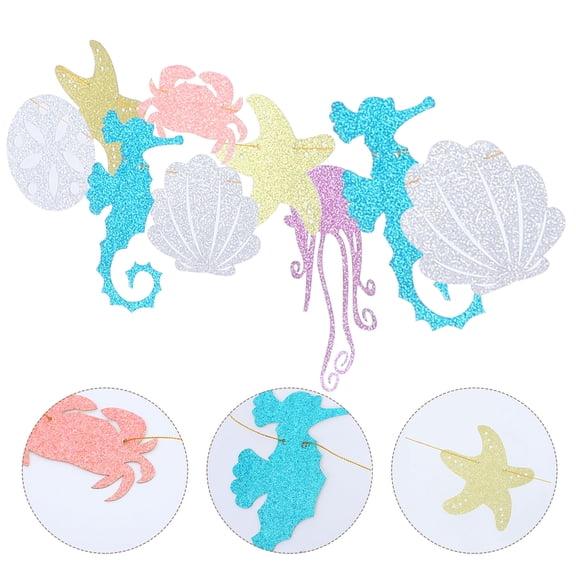 FUEENIRVA Hawaiian Luau Party Banner with Glitter Seahorse, Jellyfish, Crab, and Seashell Decorations for Tropical Beach Theme
