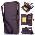 thumbnail image 3 of Compatible With Samsung Galaxy S22 Ultra Wallet Case with Card Holder Kickstand Double Magnetic Clasp Zipper Pocket Lanyard Strap Wristlet, Leather Flip Case Women Men Wallet Cover,Purple, 3 of 14