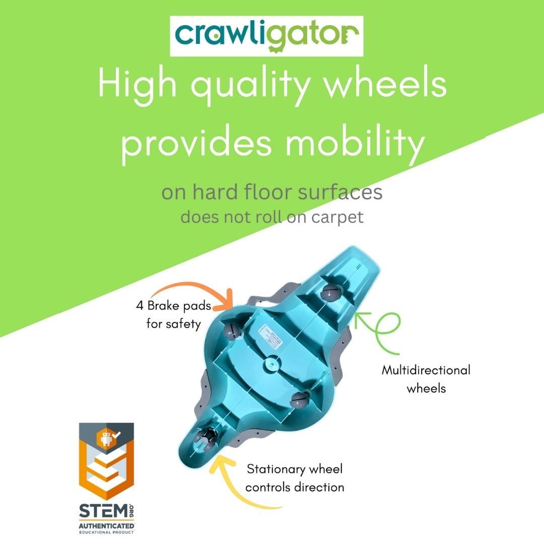 Crawligator tummy-time toy for infants provides mobility and crawling movement