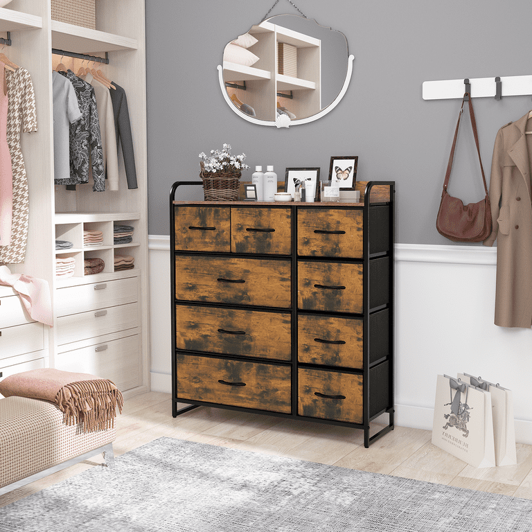LYNCOHOME Dresser with 9 Drawer, Dresser for Bedroom, Chest of Drawers for  Closet, Modern Cabinet, Fabric Storage, Wood Grain Finish