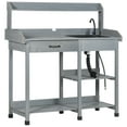 thumbnail image 2 of Outsunny Gray Wooden Potting Bench, Removable Sink, Hooks, Drawer and 3 Shelves, 2 of 9