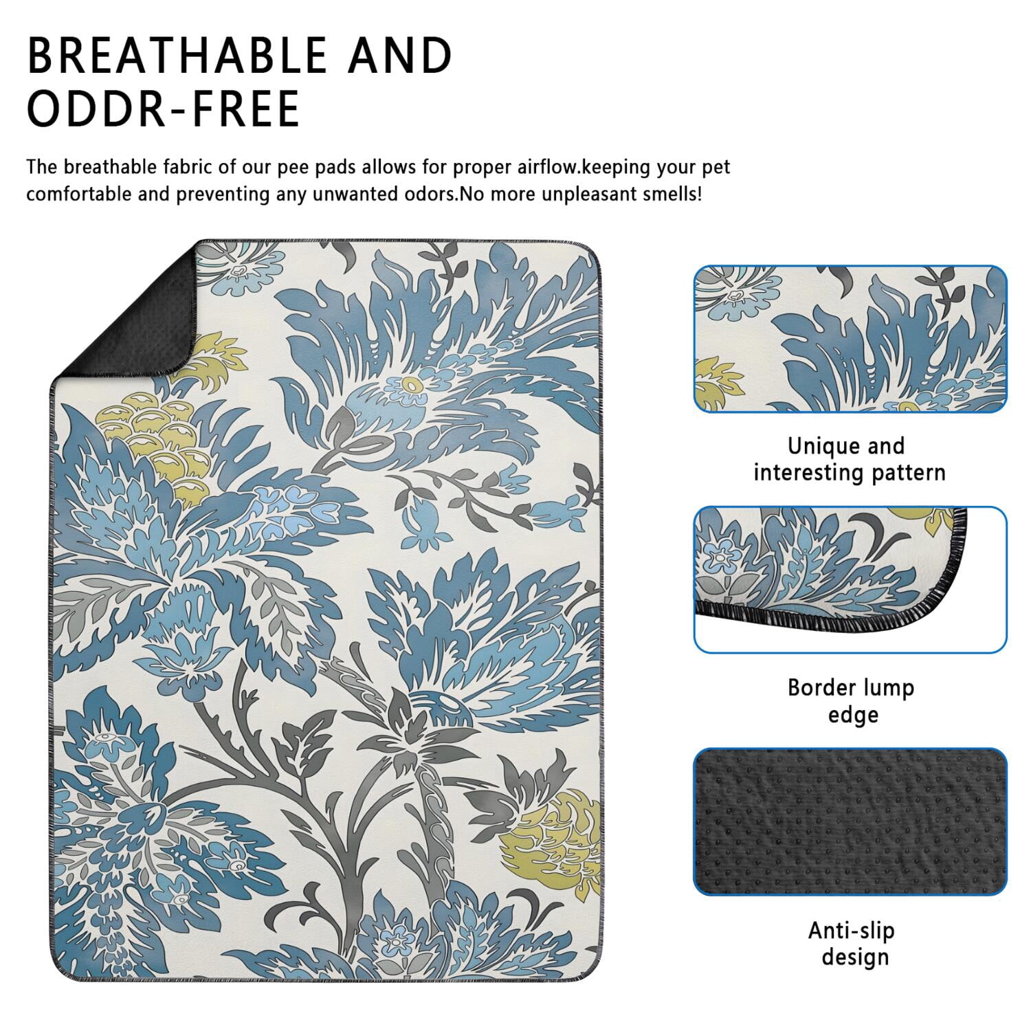 Medium Floral Print Washable Puppy Pads 2-Count, 24x35 Inch Reusable Dog Potty Mats, Highly Absorbent Training Pads for Indoor Crate and Floor Use