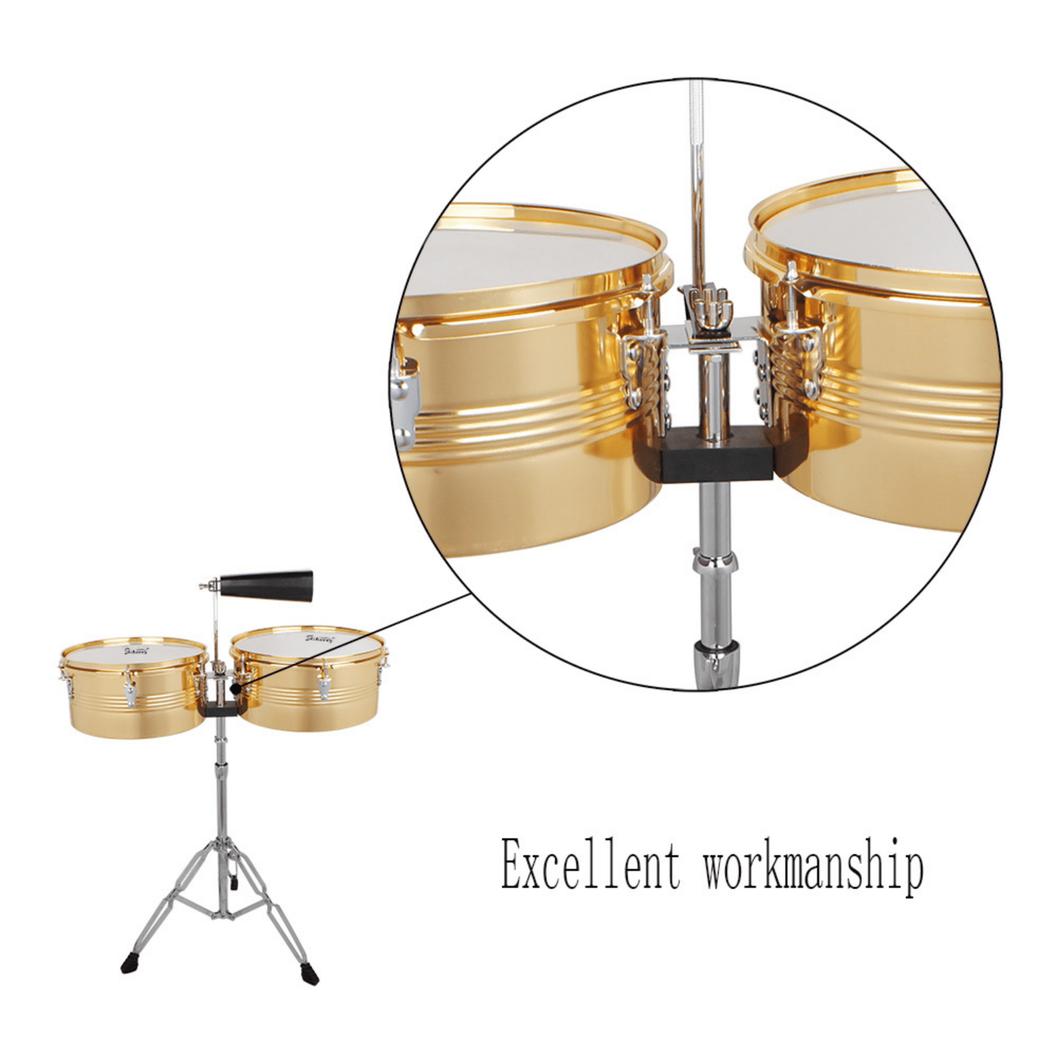 Hassch 13 Inch & 14 Inch Timbales Drum Set, Timbales Kit with Stand, Drumsticks and Cowbell, Golden