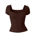 thumbnail image 7 of TEAJOPSUU Womens Summer Tops Sweetheart Neck Short Sleeve Activewear T Shirts Form Fitting Shapewear Tees Coffee, 7 of 7