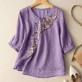 thumbnail image 2 of Fsqjgq Womens Tops Fashion Flowy Blouses for Women Purple Blouse Tops Shirt Women's Embroidered Shirt Puff Short Sleeves Crewneck Bohemian Casual Loose Button T Shirt White Tops for Women Dressy XL, 2 of 4