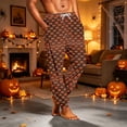 thumbnail image 4 of Men's Halloween Jogger Pajama Pants, Drawstring Two Pocket Printed Cuffed Lounge Sleep Trousers Nightwear Slacks, Saffron, L, 4 of 7