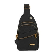 Gustave Women Small Sling Bag Casual Quilted Crossbody Sling Backpack Nylon Waterproof Fanny Pack Purse Chest Shoulder Daypack for Travel Hiking Black