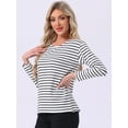 thumbnail image 3 of DARING DIVA Pajama Striped Cotton Long Sleeve Crew Neck Sleep Shirts XL White Striped, 3 of 7