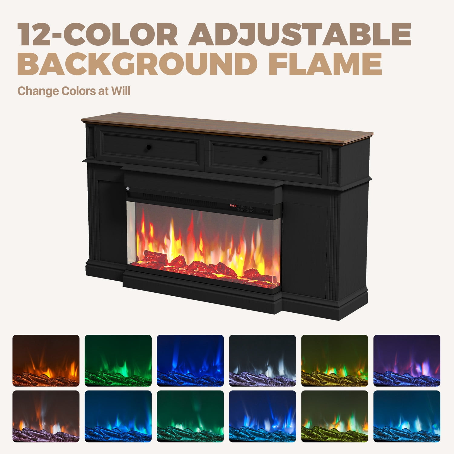 BaPiPro Fireplace TV Stand with 3D Flame Electric Fireplace Heater for up to 75" TV, Farmhouse Entertainment Center with 36″Fireplace for Living Room, White