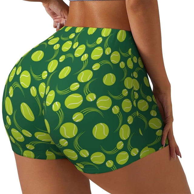 Balery Tennis Balls Pantalones cortos de entrenamiento estampados para mujer, sin costuras, ajustados, para gimnasio, yoga, correr, deportes, ejercicio activo, fitness.-Small