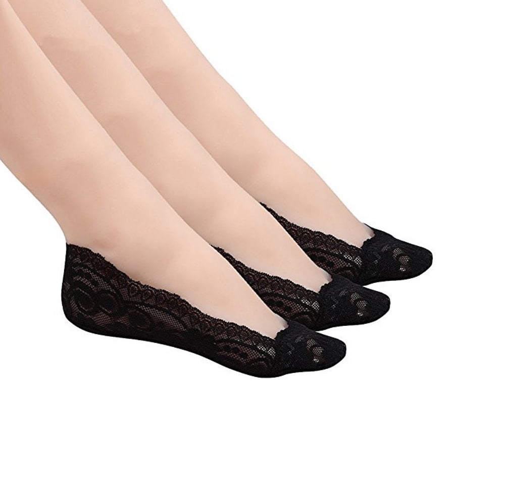 Hot Women Invisible No Show Nonslip Loafer Lace Boat Liner Low Cut Cotton Socks 