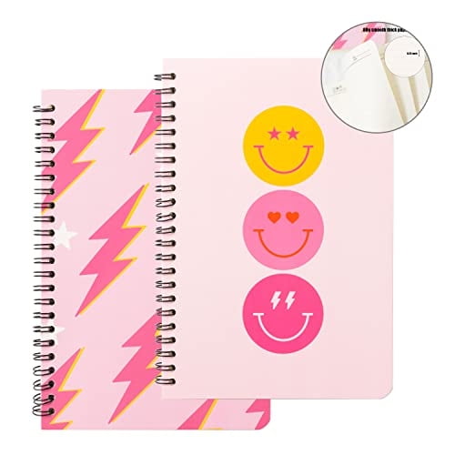 Cuadernos espirales preppy A5 L1rabe Diario espiral Y2K tapa dura Sonriente Cuaderno encuadernado rosa