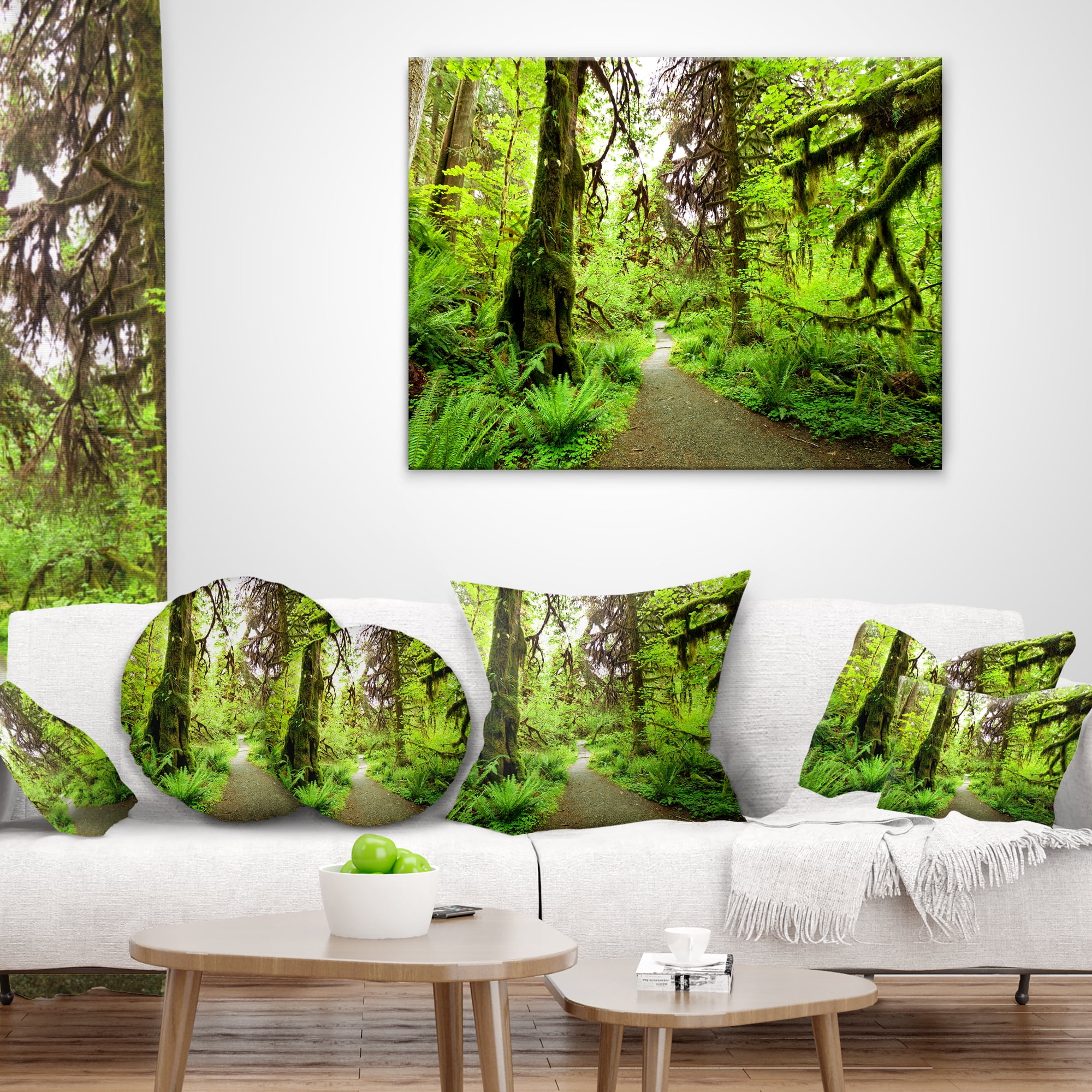 Designart Footpath in Redwood Rain Forest - Landscape Printed Throw Pillow - 16x16