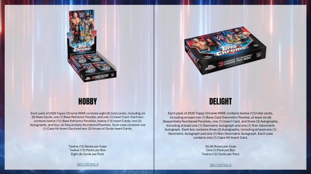 Topps Chrome WWE 2026 Trading Cards Hobby Box, 2 Chrome Autograph Cards per Box
