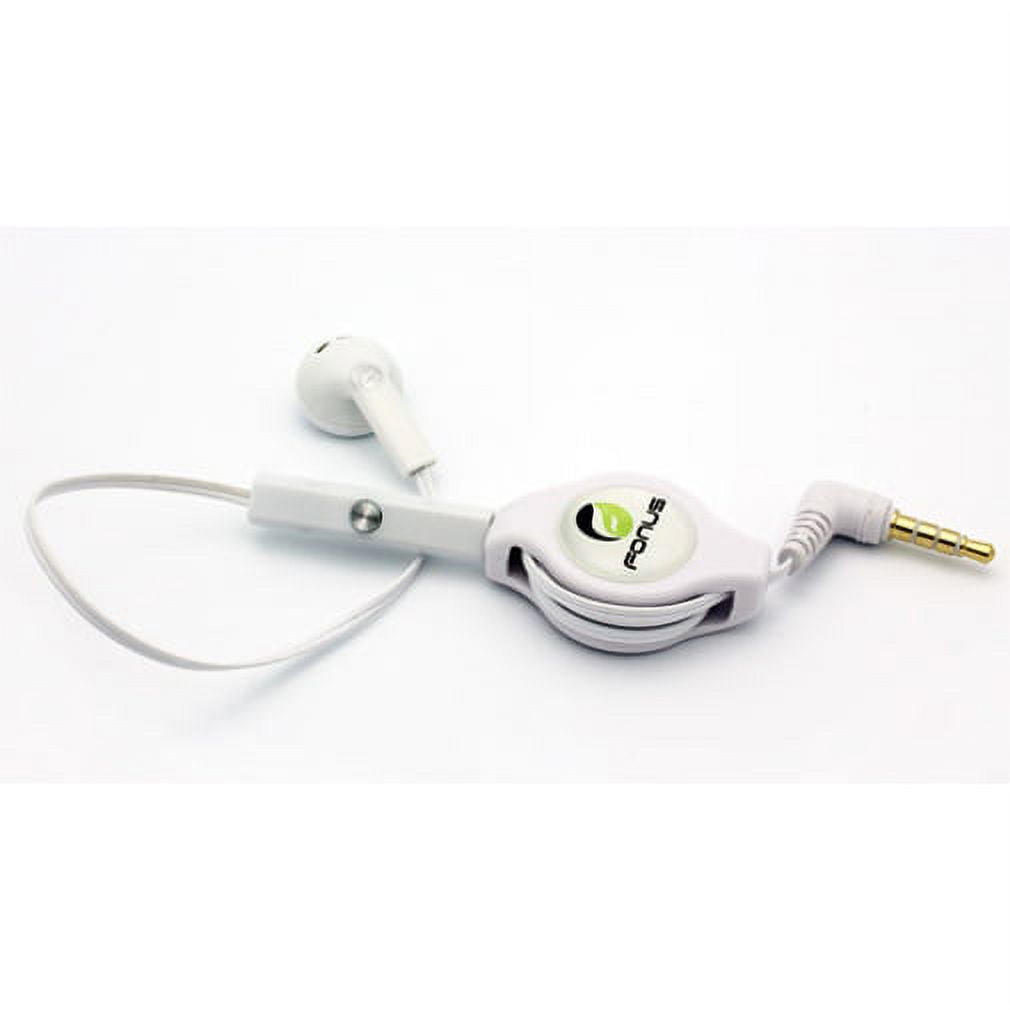 Retractable Headset MONO Hands-free Earphone w Mic Single Earbud Headphone Wired [3.5mm] [White] LPP for Samsung Galaxy S6 Active S906L, S7 Active, Sol Tab 2 10.1 7 3 10.1 GT-P5210 7.0 8.0