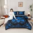 thumbnail image 4 of jejeloiu Gothic Skull Skeleton Bedding Comforter Set,Boho Spooky Theme Twin Comforter Sets,Blue Black Bedding Set For Adult,Breathable Home Decor Reversible,2 Pieces, 4 of 8