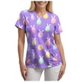 thumbnail image 5 of COMVALUE Scrubs for Women V Neck Short Sleeve Animal Print Nursing Uniform Top with Pockets - Stretch Medical Scrub Shirt (Purple, M), 5 of 7