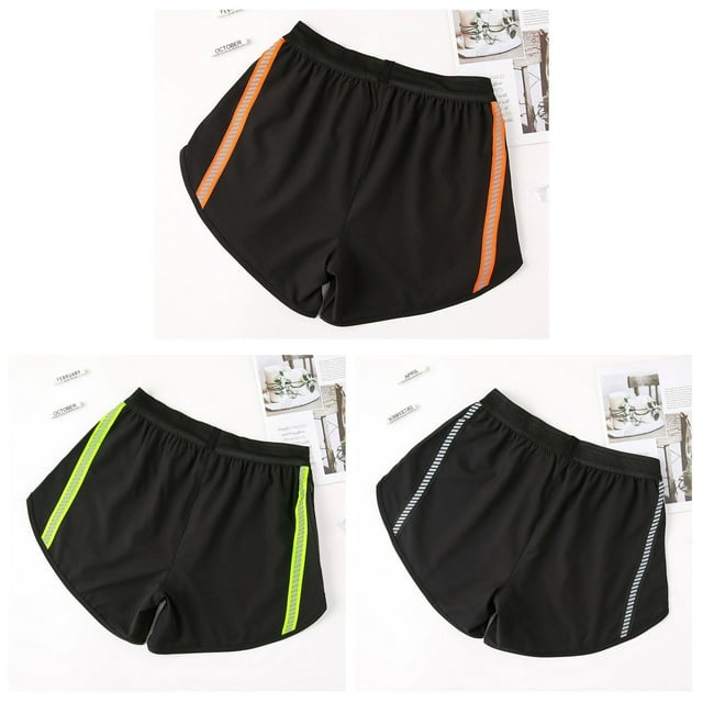 Men Sport Shorts Reflective Stripes Zip Pockets Quick Dry Elastic Waist Short Pants for Gym Basketball Running