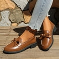 thumbnail image 3 of Womens Loafers Comfy Slip on Business Casual Shoes Soft Leather Bowtie Round Toe Low Heel Dressy Penny Loafers Brown Size 6, 3 of 7