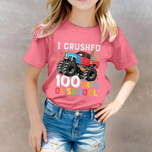 Hauts pour Filles Décontractés Imprimés Col Rond Manches Courtes T-Shirts Confortables pour Filles Vêtements Décontractés Légers Hauts d'Été pour Enfants