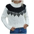 thumbnail image 3 of Fesfesfes Women Sweaters Casual Solid Color High Neck Lace Fashion Long Sleeve Sweater Clothes Sale, 3 of 9