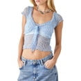 thumbnail image 1 of xiaxaixu Hauts Courts pour Femmes, Manches Courtes Col en U Transparent Couleur Unie Décontracté Fête Rue Été Crop Shirt, 1 of 10