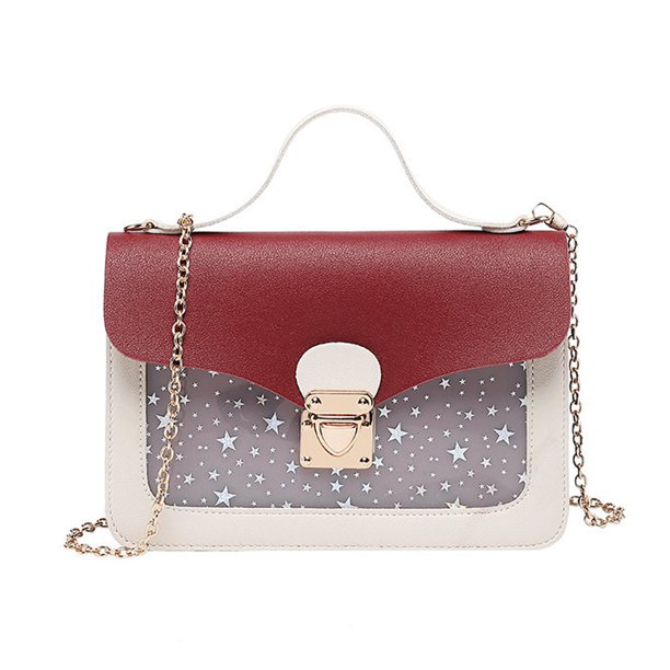 Bolso pequeño cuadrado de PU con cierre de tapa, bolso con cadena y estampado de estrellas, bolso bandolera para mujer