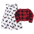 thumbnail image 3 of Hudson Baby - Conjunto De Vestido Y Cárdigan De Algodón Para Niña, Diseño De Alce A Cuadros De Búfalo, 18 A 24 Meses, 3 of 3