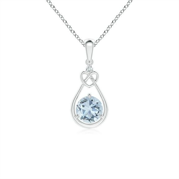 ANGARA Natural Aquamarine Knotted Heart Pendant with Diamond in 14K White Gold for Women (Size-5mm) | March Birthstone, Birthday, Anniversary, Jewelry Gift for Women | Natural Aquamarine Necklace
