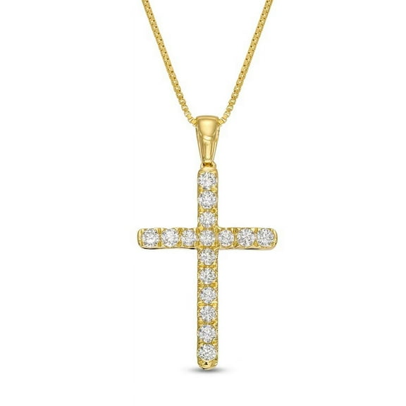 0.50 Carat VS1 Round Cut Natural Diamond Stunning Faith Cross Pendant Necklace for her Solid 14K Yellow Gold With 18 inches chain