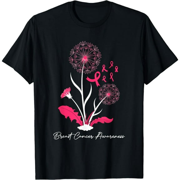 Dandelion Breast Cancer Awareness Pink Ribbon Support, Gift T-Shirt mens t rt men，black，women，misfits，journey ，boys