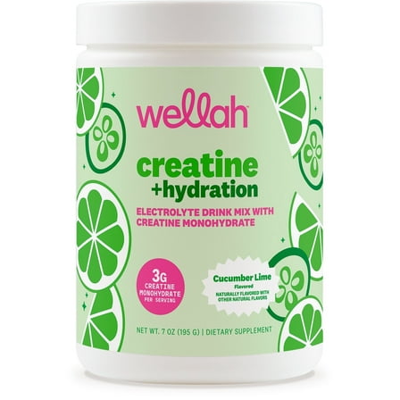 Wellah Creatine   Hydration Powder (Cucumber Lime) 30 Servings - Electrolyte Drink Mix with 3g of Creatine Monohydrate