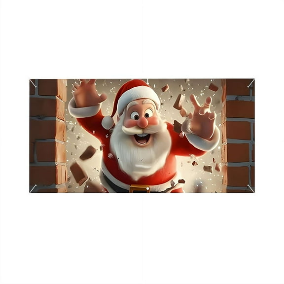 Santa Claus Backdrop Fabric,Christmas Creative Wall Banner for Outdoor Indoor Xmas Garage Doors Photography Background Party Hanging Decoration