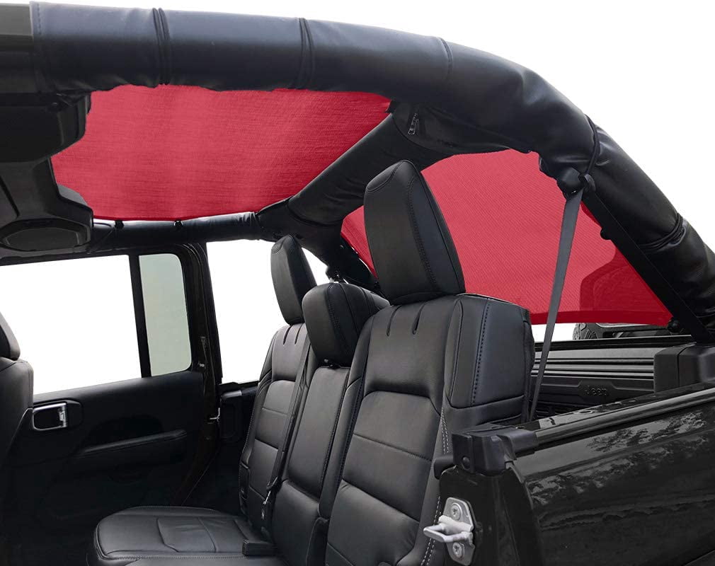 Shadeidea Jeep Wrangler Sunshade JL Unlimited 4 Door JLU Sun Shade (2018-Current) Top Front+Rear+Trunk-Cherry Red Mesh Screen Cover UV Blocker with Grab Bag Storage Pouch-10 Years Warranty
