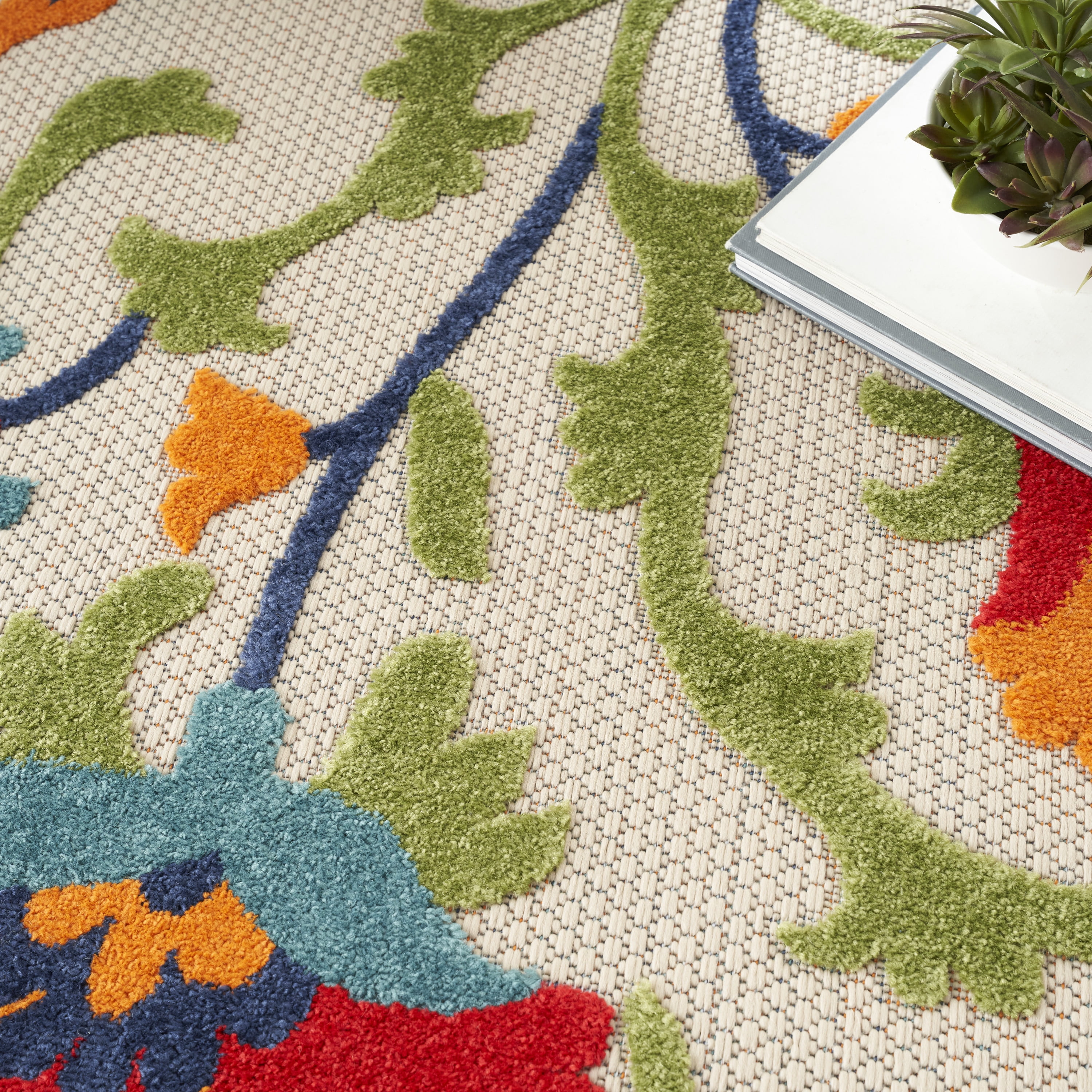 Nourison Aloha Indoor/Outdoor Red/Multi 9' x 12' Area Rug, (9x12)