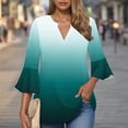thumbnail image 2 of UAMVSH Women's Work Tops Gradient Printed Dressy Blouses Casual Ruffle 3/4 Sleeve V Neck Tunic Tees Ladies Trendy Business Outfits(Large,Blue 1), 2 of 6