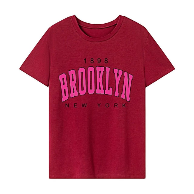 Camiseta de mujer de verano de moda regular ajuste cuello redondo camiseta para vacaciones oficina playa Rojo