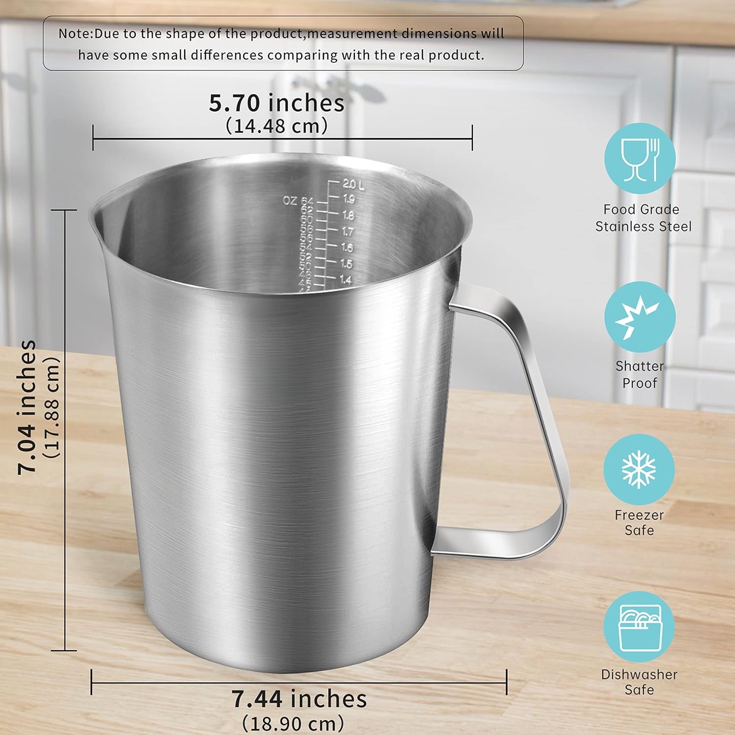 Unique Bargains 64oz Stainless Steel Measuring Cup with Handle and