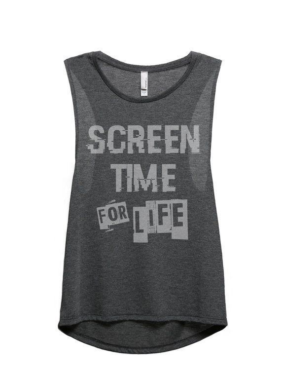 Screen Time For Life Women's Sleeveless Muscle Tank Top Charcoal Medium
