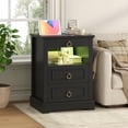 thumbnail image 5 of Hiphuta Wide Farmhouse Nightstand with Charging Station, Wood Night Stands End Table with 3 Drawer, LED Bedside Table for Bedroom Living Room, Black, 5 of 8