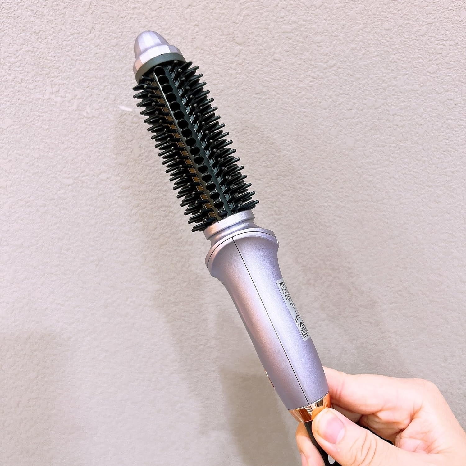 Curling Iron Brush for Short Long Hair, Hair Curling Brush Long Barrel Tourmaline Ceramic, Dual Voltage Curling Brush Iron with Anti-Scald Bristles (Purple)