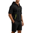 thumbnail image 4 of hotojiny Men's Tracksuit 2 Piece Outfit Breathable Quarter Zip Pullover Athletic Sweatsuit Short Sleeve Hoodie Shorts Set(Black,XX-Large), 4 of 5