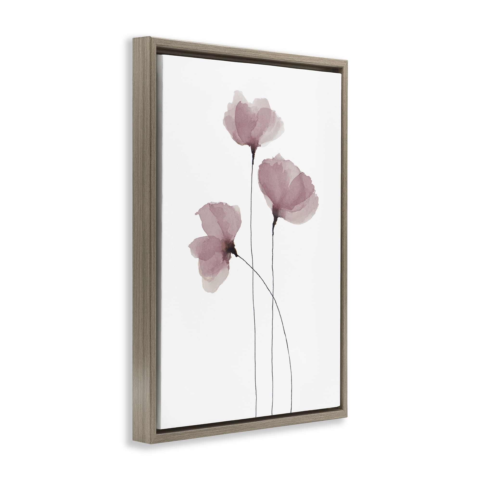Stupell Industries Standing Tall Pink Flowers Plants & Flowers Painting Brown Floater Framed Canvas Art Print Wall Art, 21 x 31
