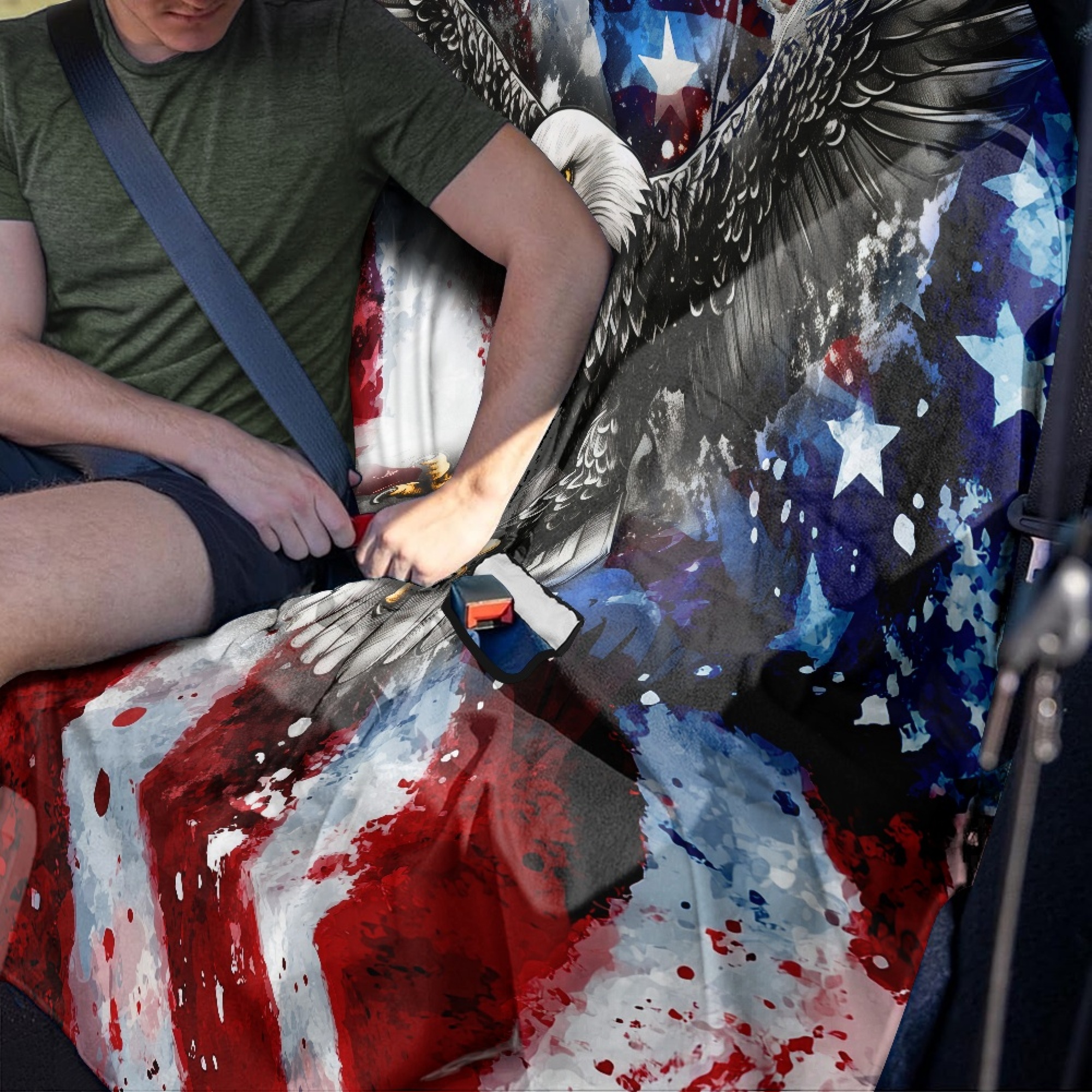 Drydeepin American Flag Eagle Car Back Seat Cover, Rear Bench Seat Towel Cover for Truck SUV Van Sedan, Saddle Blanket After Gym Workout Hiking, Car Accessories